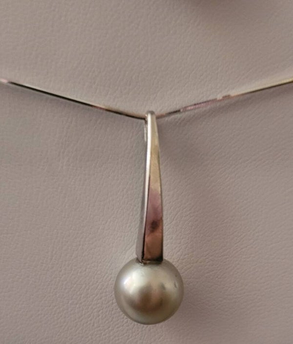 Collier 45cm ajustable en argent pendentif perle de tahiti