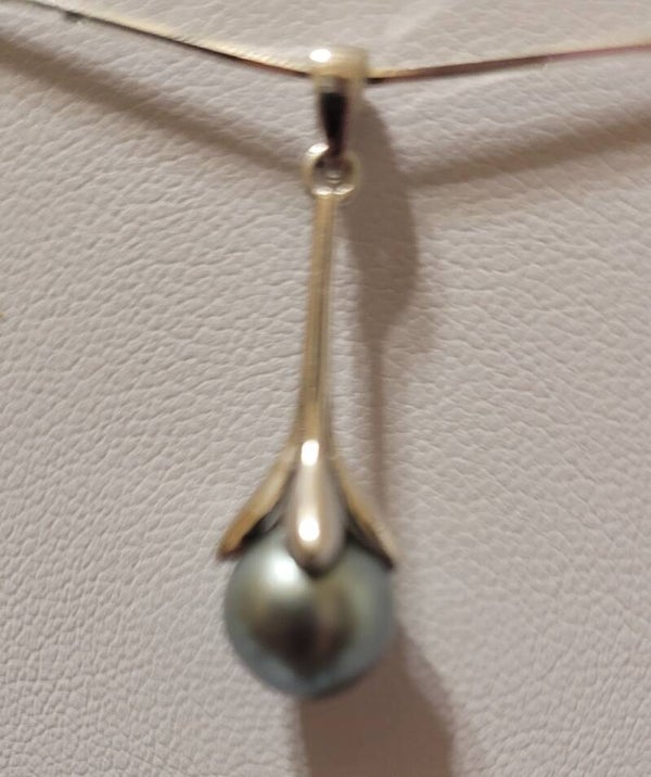 Collier 45cm ajustable en argent pendentif perle de tahiti