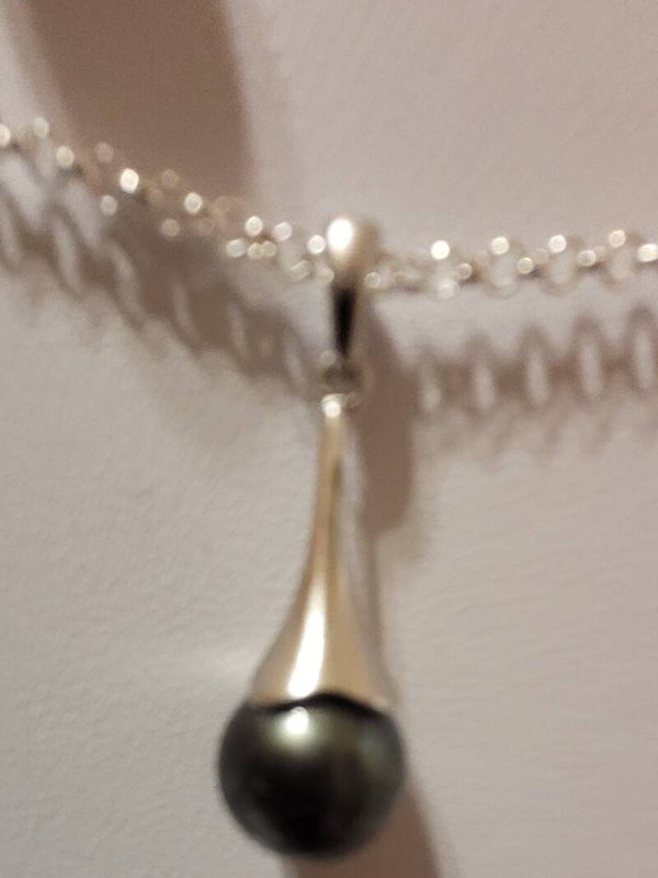 Collier 45cm ajustable en argent pendentif perle de tahiti