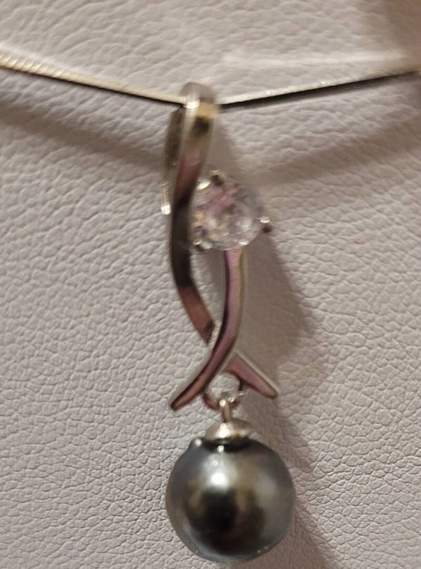 Collier 45cm ajustable en argent pendentif perle de tahiti