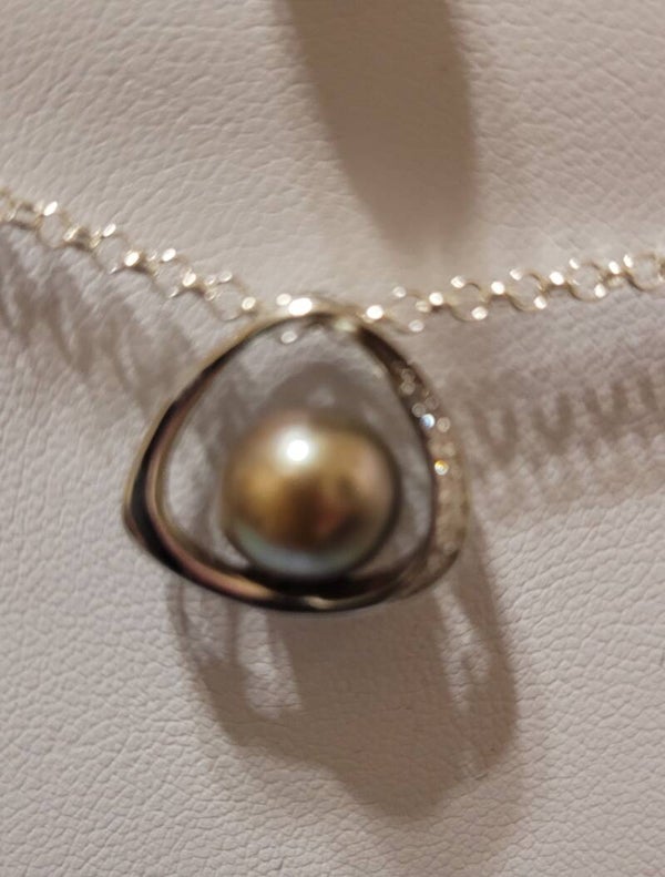 Collier 45cm ajustable en argent pendentif perle de tahiti