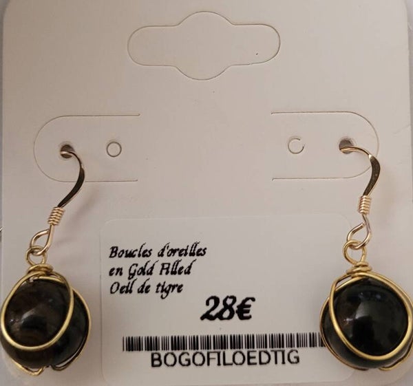 Boucles d'oreilles pendantes en gold filled œil de tigre