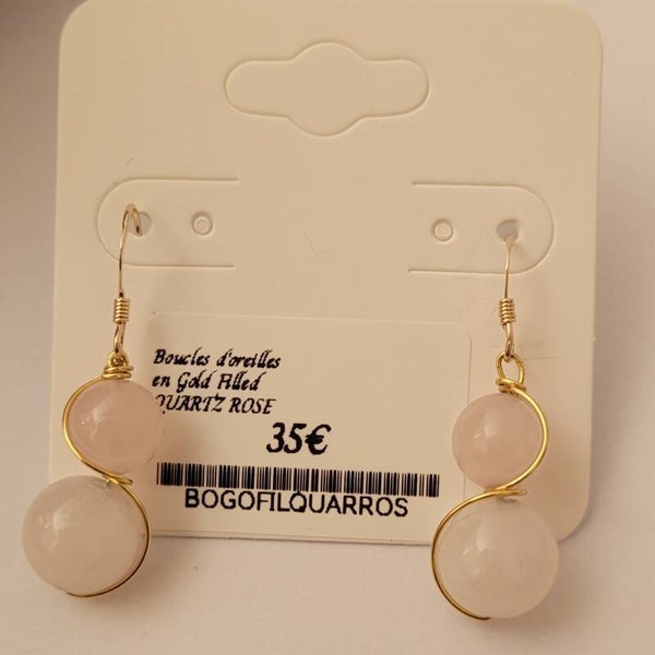 Boucles d'oreilles pendantes en gold filled quartz rose