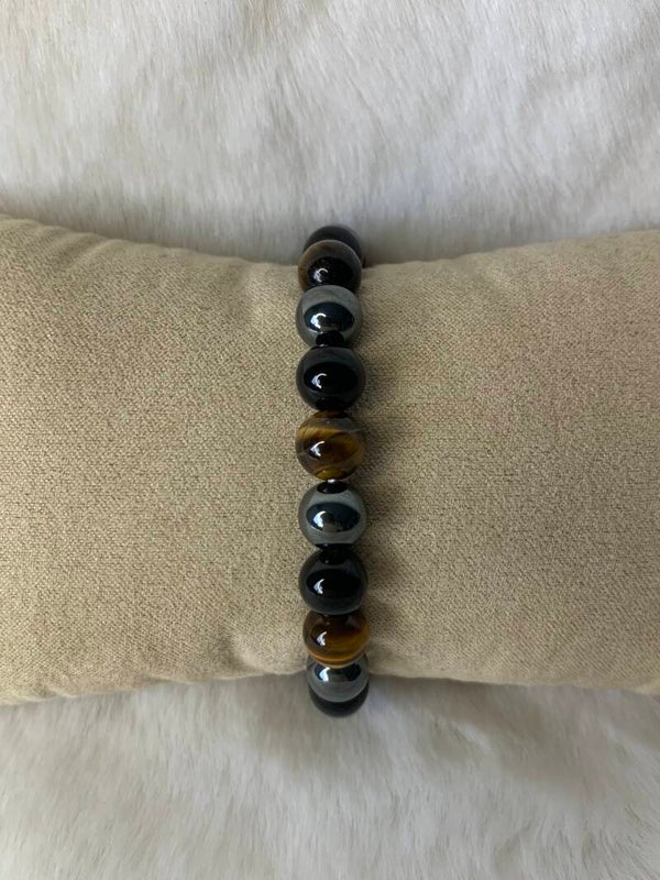 Hematiet, onyx en tijgeroog armband