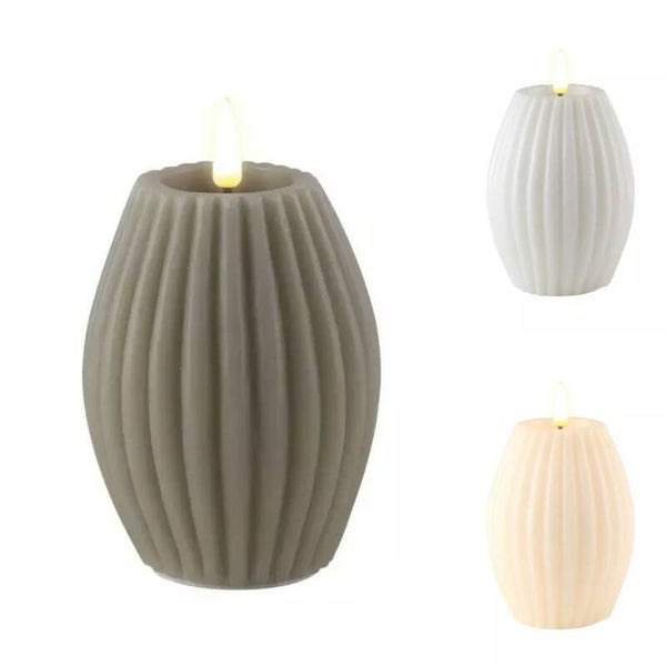 Deluxe Homeart realflame LED striped candle 7,5 x 10 cm