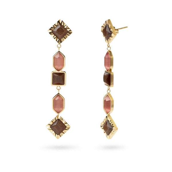 Anartxy oorbellen Gleam Line marron goldplated