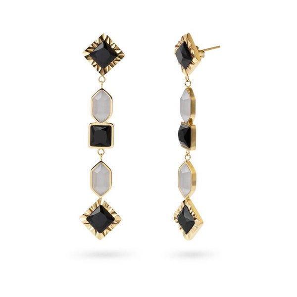 Anartxy oorbellen Gleam Line negro goldplated