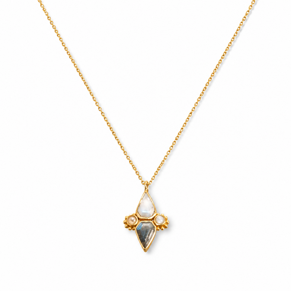 Muja Juma goldplated zilveren ketting met natuursteen