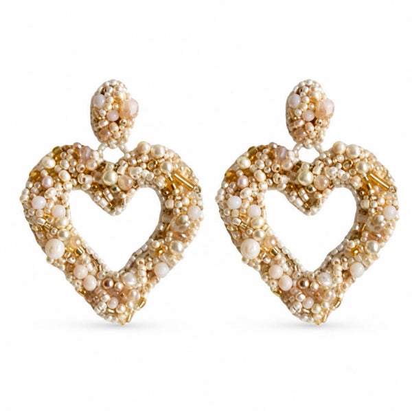 Paulie Pocket oorbellen Beaded Hearts beige