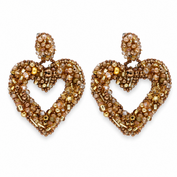 Paulie Pocket oorbellen Beaded Hearts brown-gold