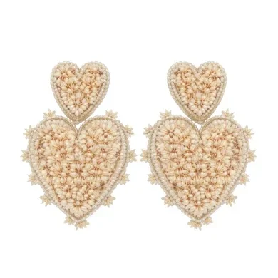 Paulie Pocket oorbellen Double Beaded Hearts - Beige