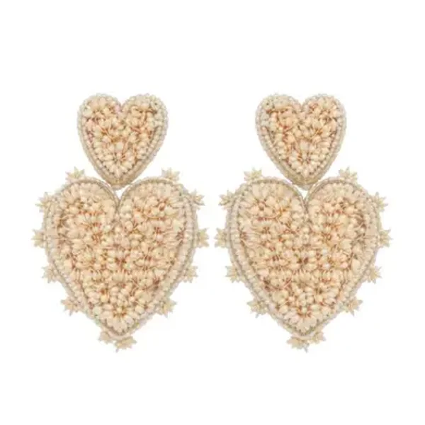 Paulie Pocket oorbellen Double Beaded Hearts - Beige