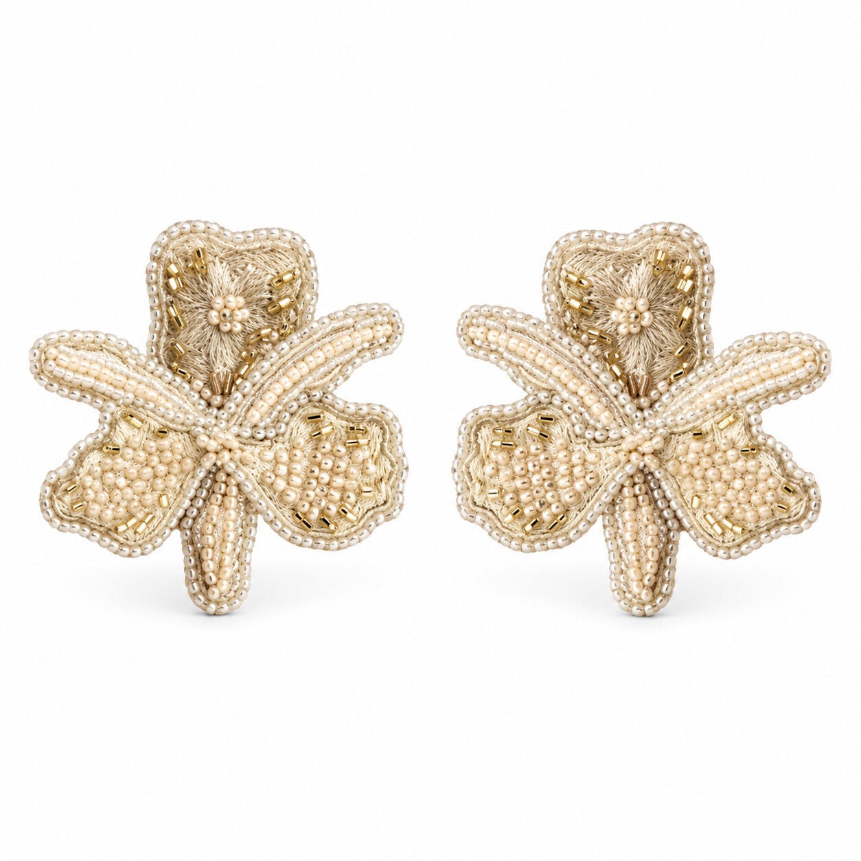 Paulie Pocket oorbellen Statement Flower - Beige