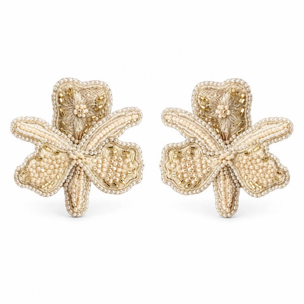 Paulie Pocket oorbellen Statement Flower - Beige
