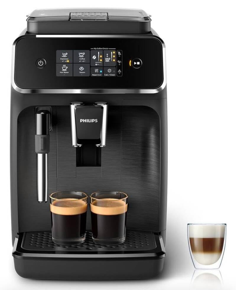 Alt=“Cafetera Philips Serie 2200 EP2220/10 con espumador de leche y pantalla táctil”
