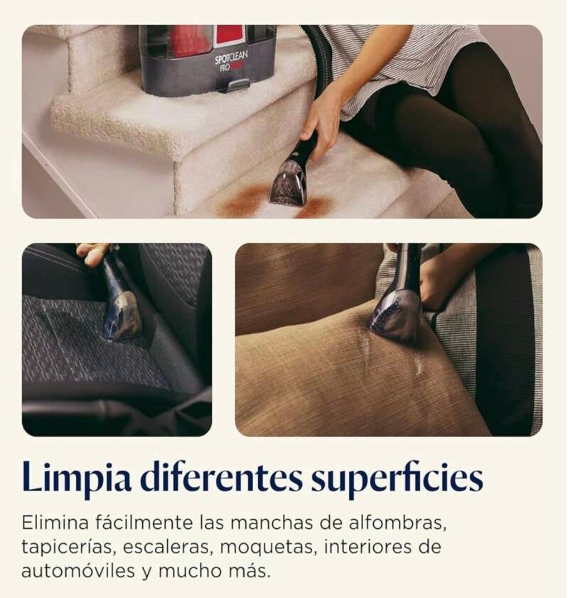 ALT: Antes y después de usar el Bissell SpotClean ProHeat en un sofá – Eliminación de manchas en segundos