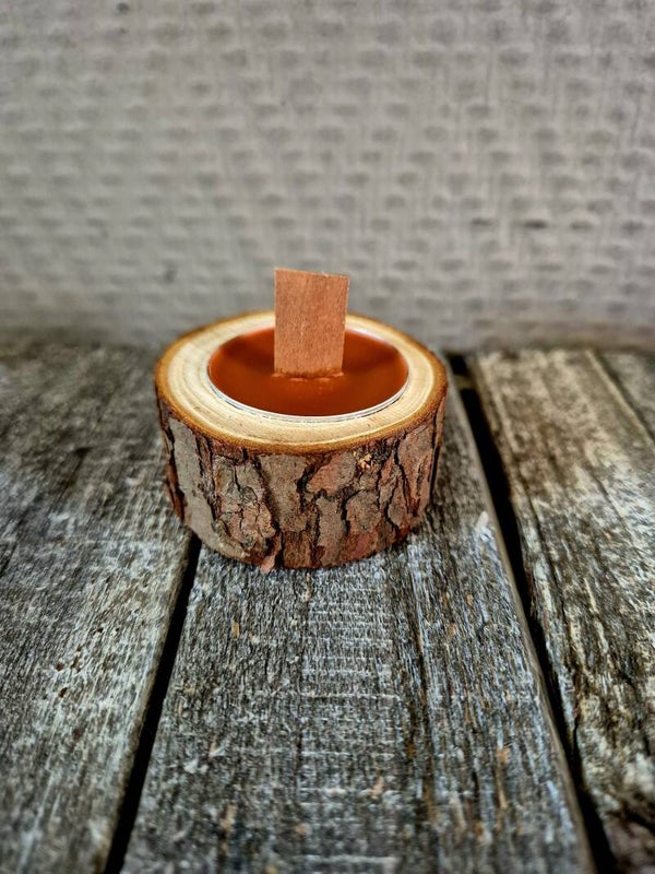 Boomstam met houten lont