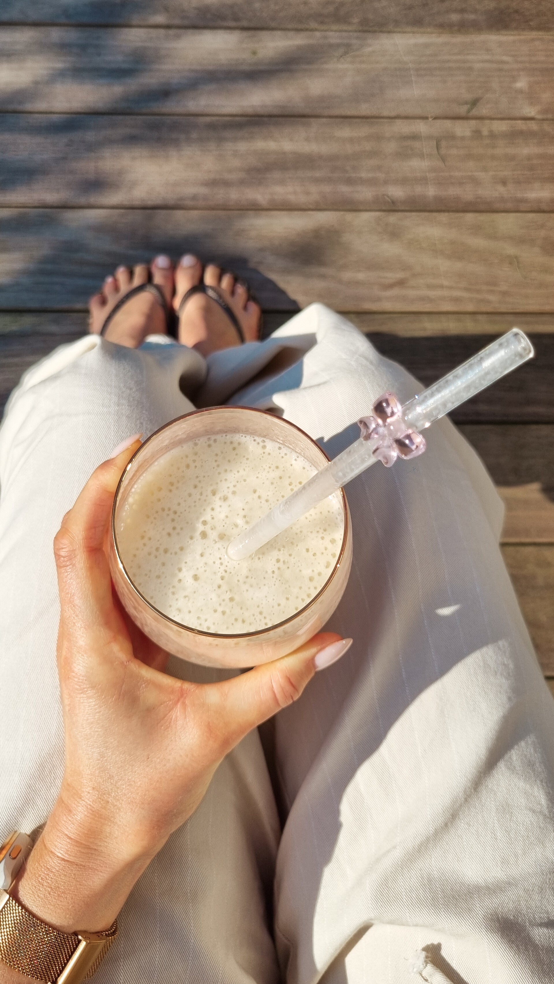 Spring glas + glazen rietje met strik