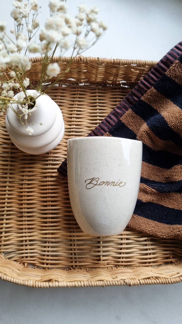 Mok met gravure - Beige terrazzo
