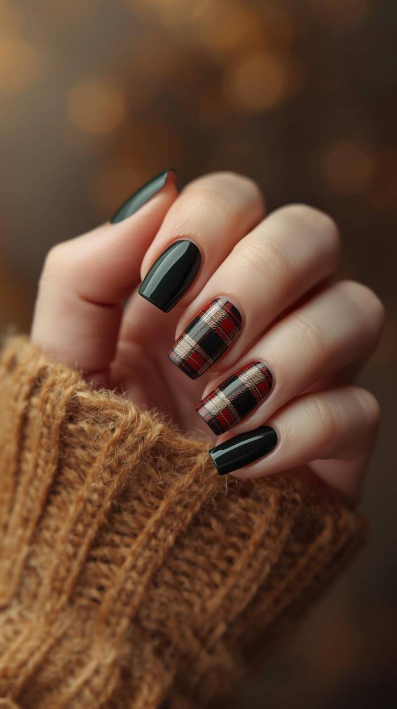 _a-stylish-female-hand-with-short-square-shaped-nails-painted-in-glossy-dark-green-and-mustard-yellow-accent-nails-showcase-plaid-flannel-patterns-in-red-black-an-2-standard.jpg