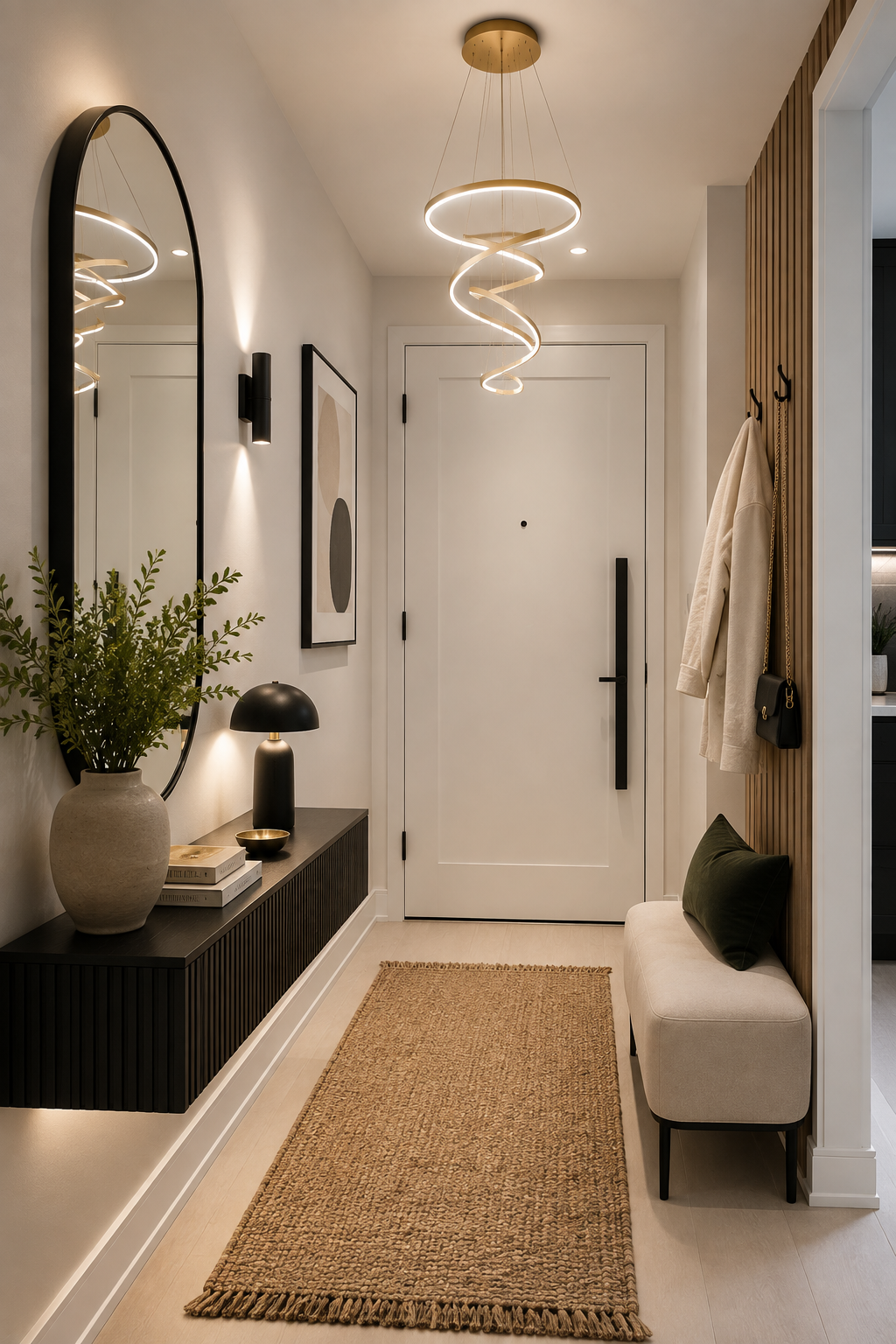 Modern Minimalist Entryway with Warm Lighting