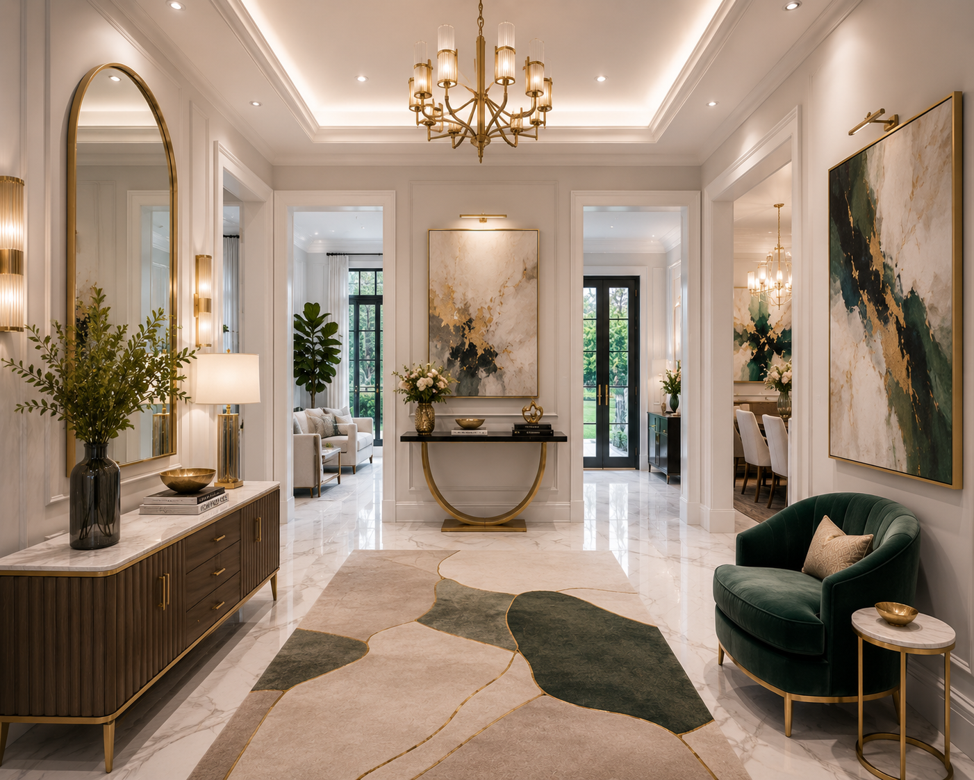 H-shaped hallway decor