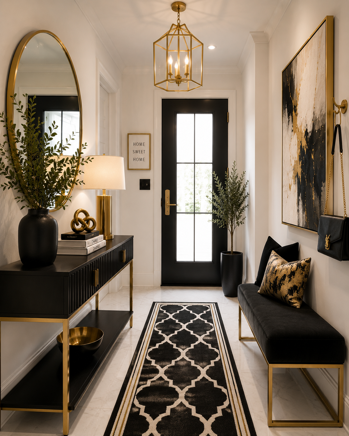 Modern Black and Gold Glam Entryway