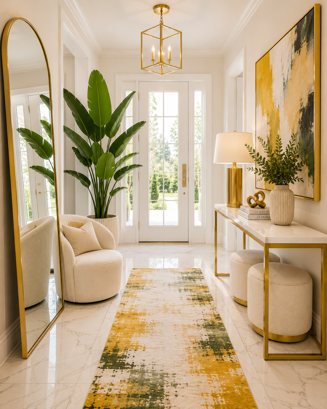 Sunlit Modern Entryway with Golden Accents
