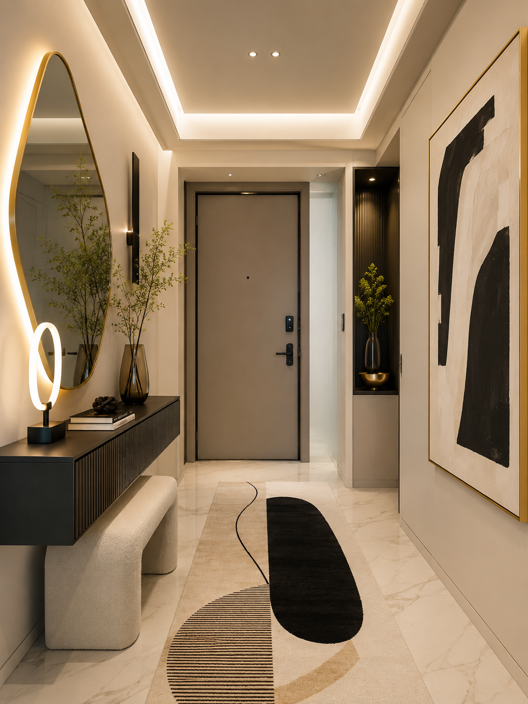 Modern Neutral Foyer with Sculptural Details
