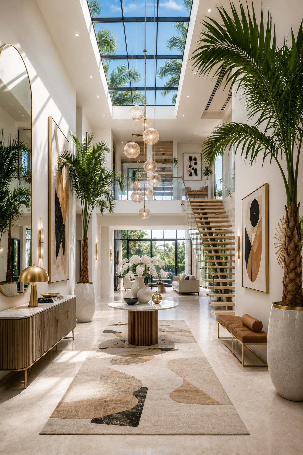 Sunlit Luxury Foyer with Floating Staircase