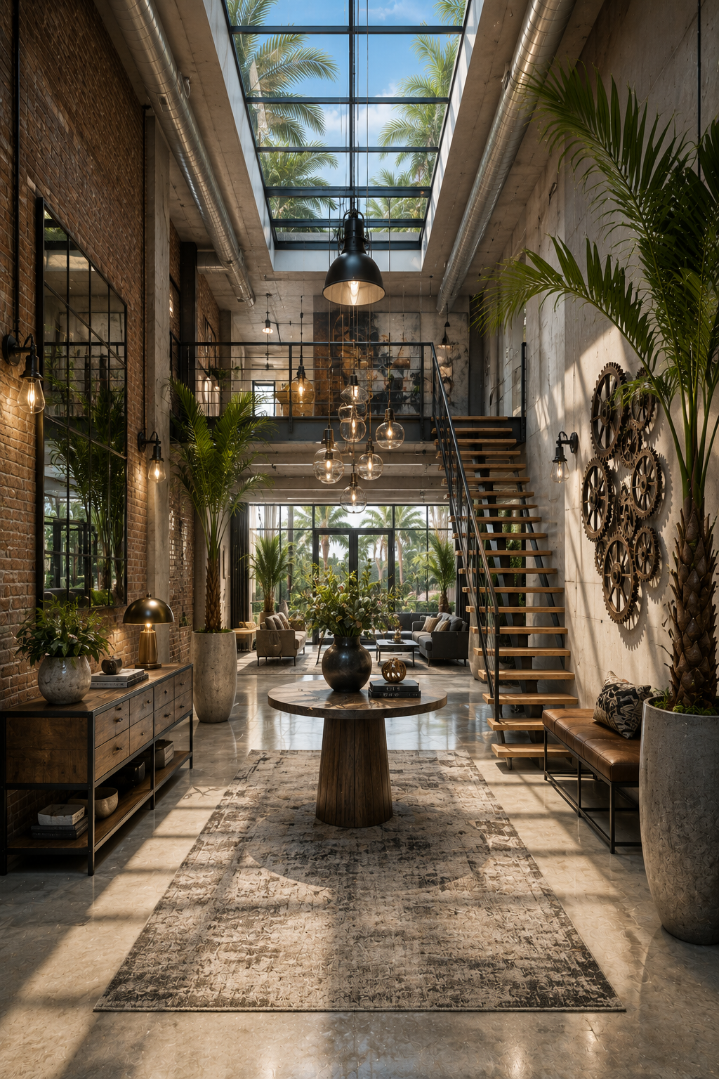 Designer-inspired industrial foyer