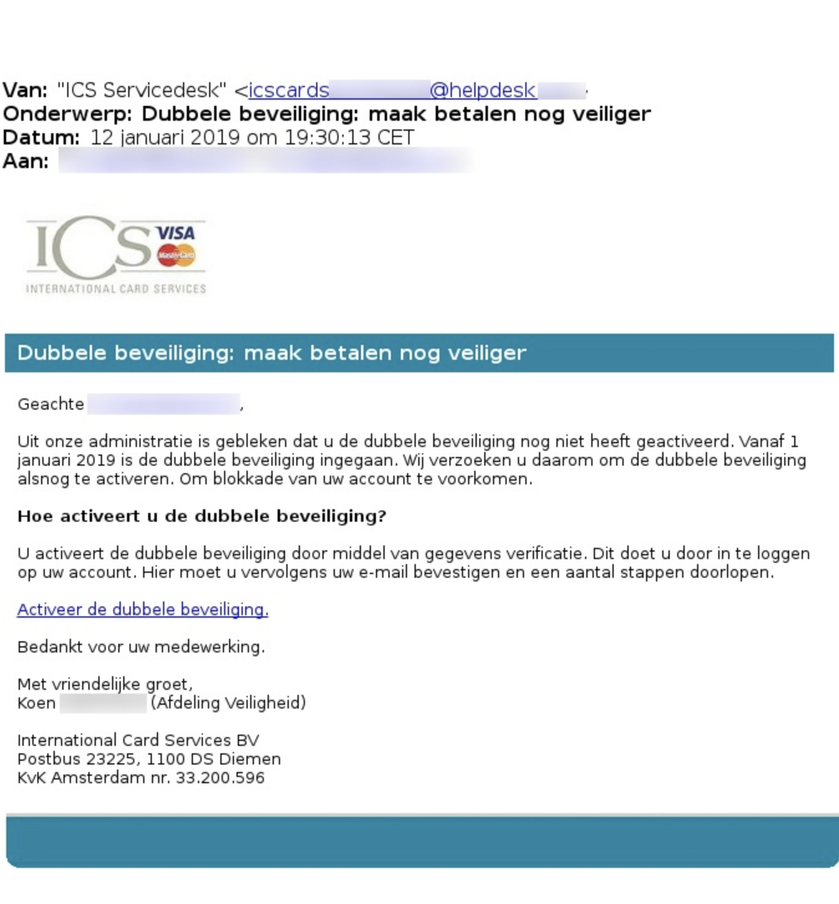 Phishing en Smishing berichten in omloop van ICS Visa & Mastercard ...