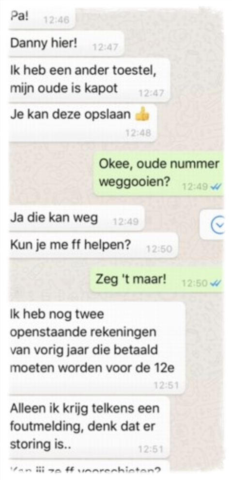 Pa heb geld nodig (WhatsApp Fraude)