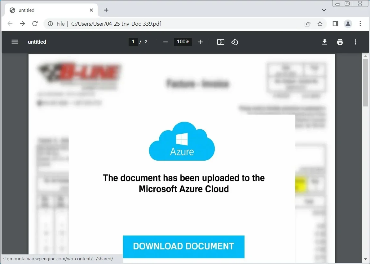 PDF-document dat doet alsof het wordt gehost in Microsoft Azure Cloud