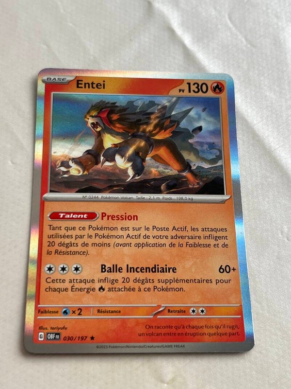 CARTE POKÉMON ENTEI HOLO SÉRIE FLAMMES OBSIDIENNES