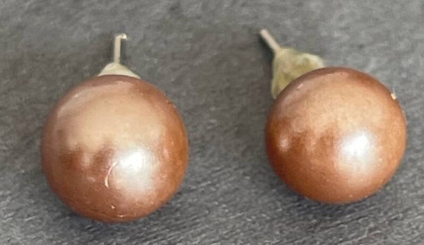 BOUCLES D'OREILLES  PERLE BEIGE ROSE