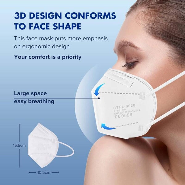 20Pack Disposable FFP2/KN95 Dust Face Masks CE0598 Certified EN149 Standard 5 Layers Filter Protective Mask