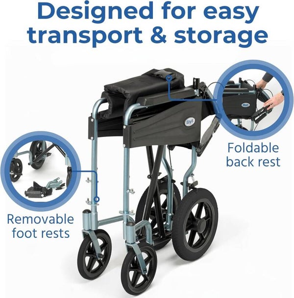 Folding Wheelchairs, Compact Wheel Chair with Adjustable Footrests, Attendant Propelled, Padded Seat