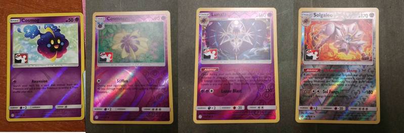 Images of Pokémon Club Cosmog, Cosmoem, Solgaleo and Lunala Promo's
