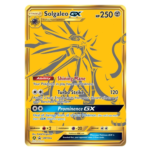 Pokemon TCG: Hidden Fates Ultra-Premium Collection includes:3 full-art foil cards: Shiny Rayquaza-GX plus special gold versions of Solgaleo-GX and Lunala-GX