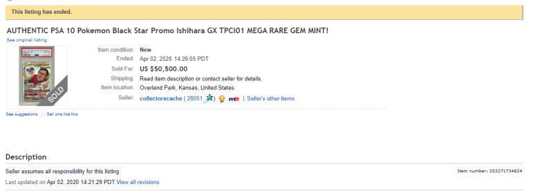 PSA 10 Ishihara GX Promo Card Sold on Ebay Auction for $50,000