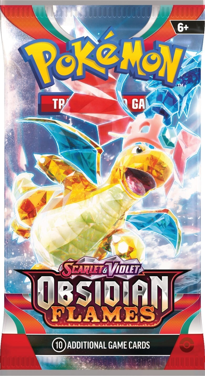 Pokemon TCG 4 Booster Pack Obsidian Flames – 10 Carte Ciascuno + Toploader Protettivo – Espansione Scarlatto E Violetto