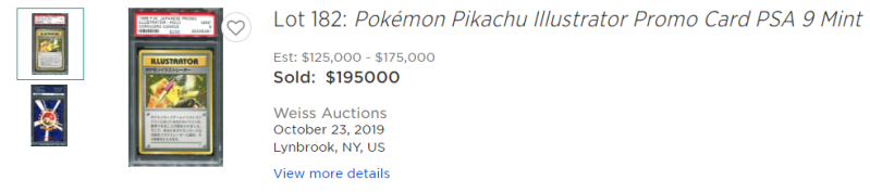 Pikachu Illustrator Pokémon Card PSA 9 sold on auction for $195,000