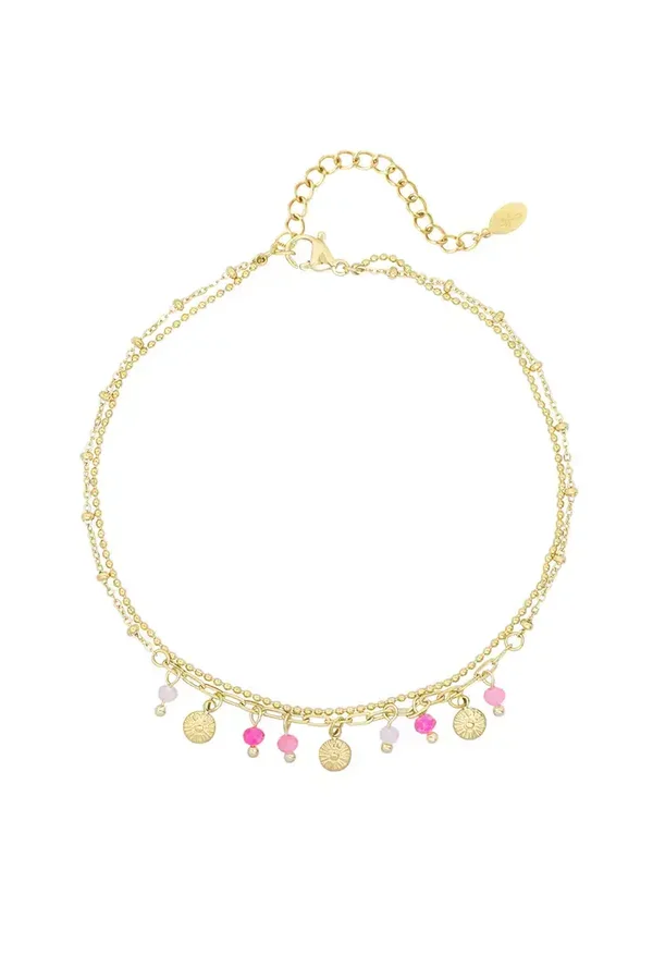 Coins and beads anklet pink gold