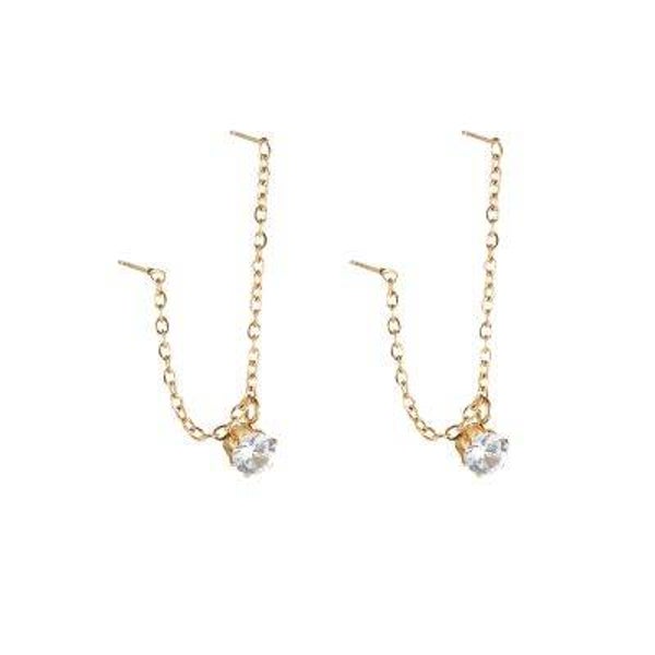 Diamond double earrings gold