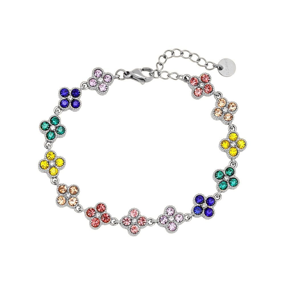 Multi color diamond flower bracelet silver