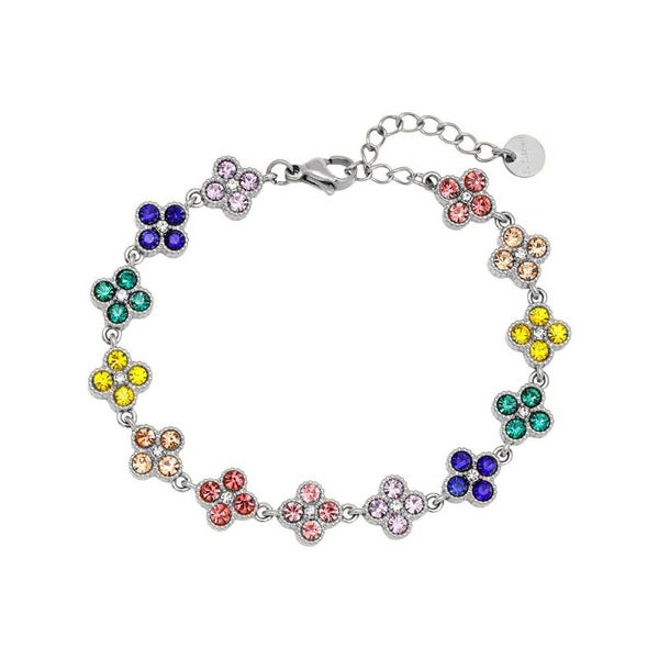 Multi color diamond flower bracelet silver