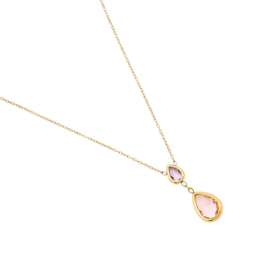 Pink glass drop necklace gold