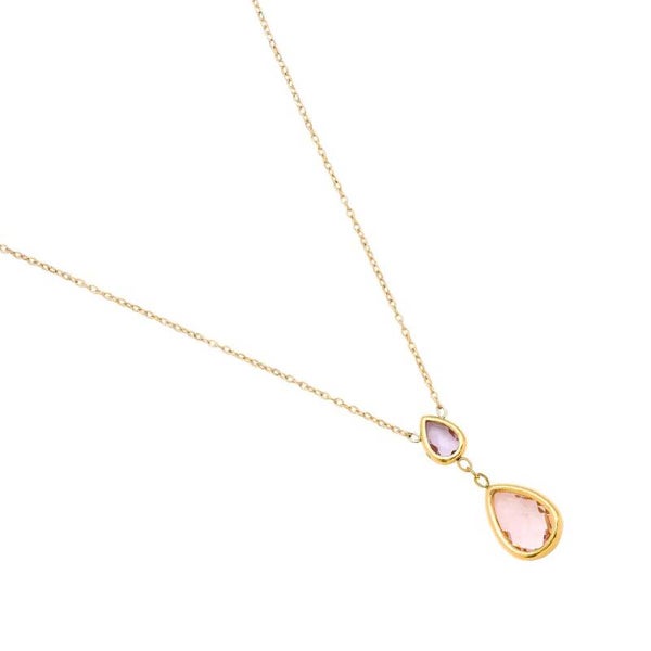 Pink glass drop necklace gold
