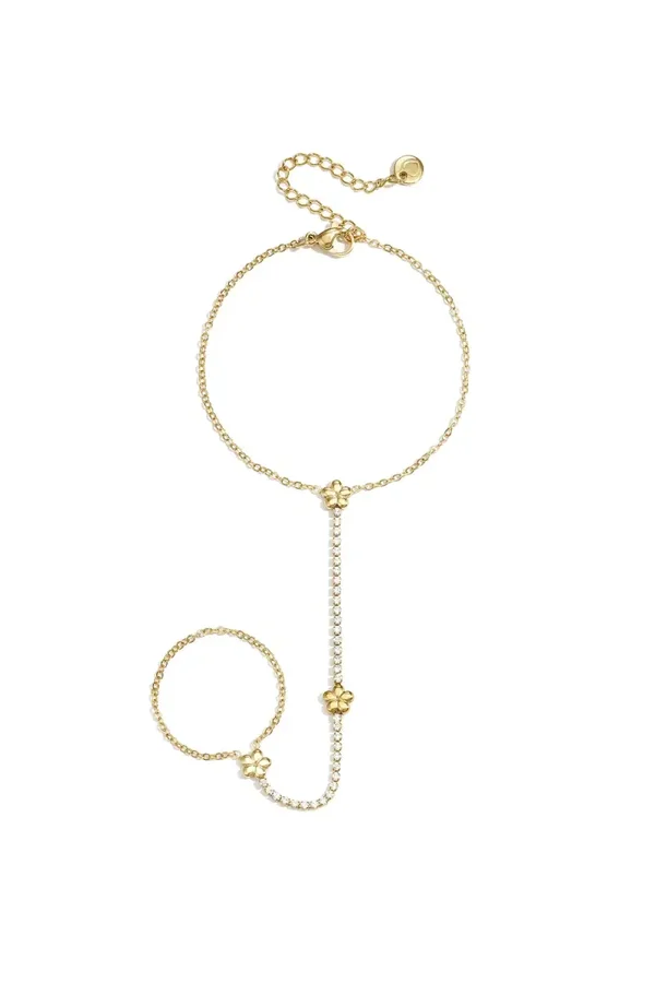 Strass/flower hand chain gold